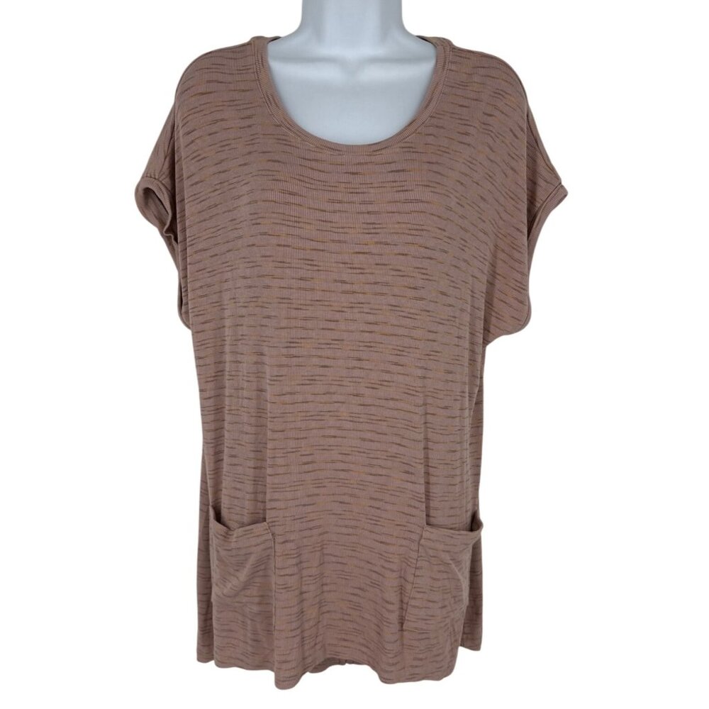 Lori Goldstein LOGO Women's Striped Short Sleeve Hand Pockets Top Size L
